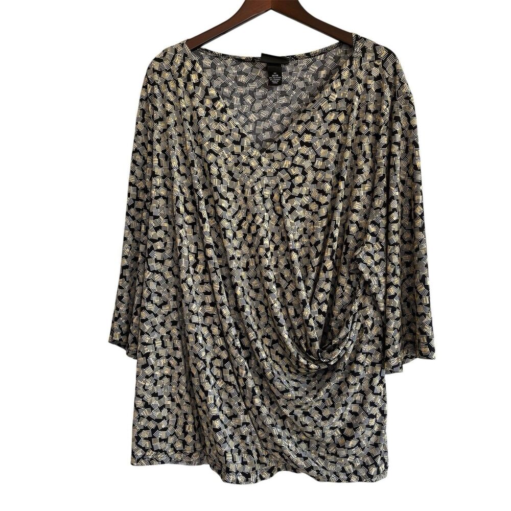 Maggie Barnes Faux Wrap Top Size 3X Stretch Drapey Geometric Church Office